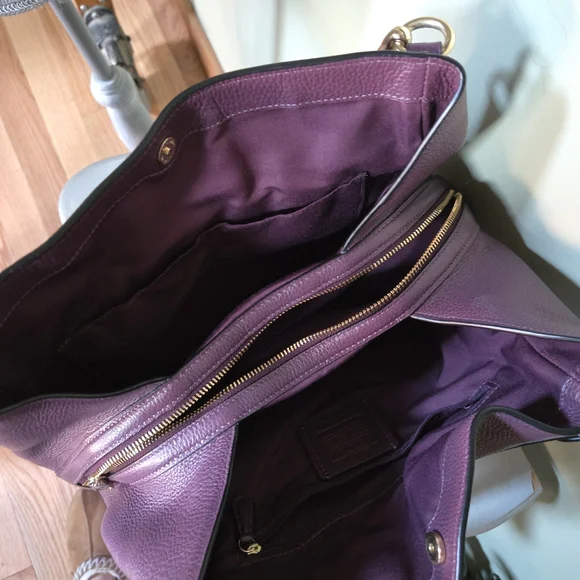 Coach Hallie Eggplant Purple Leather Women's Bag - Picture 5 of 12